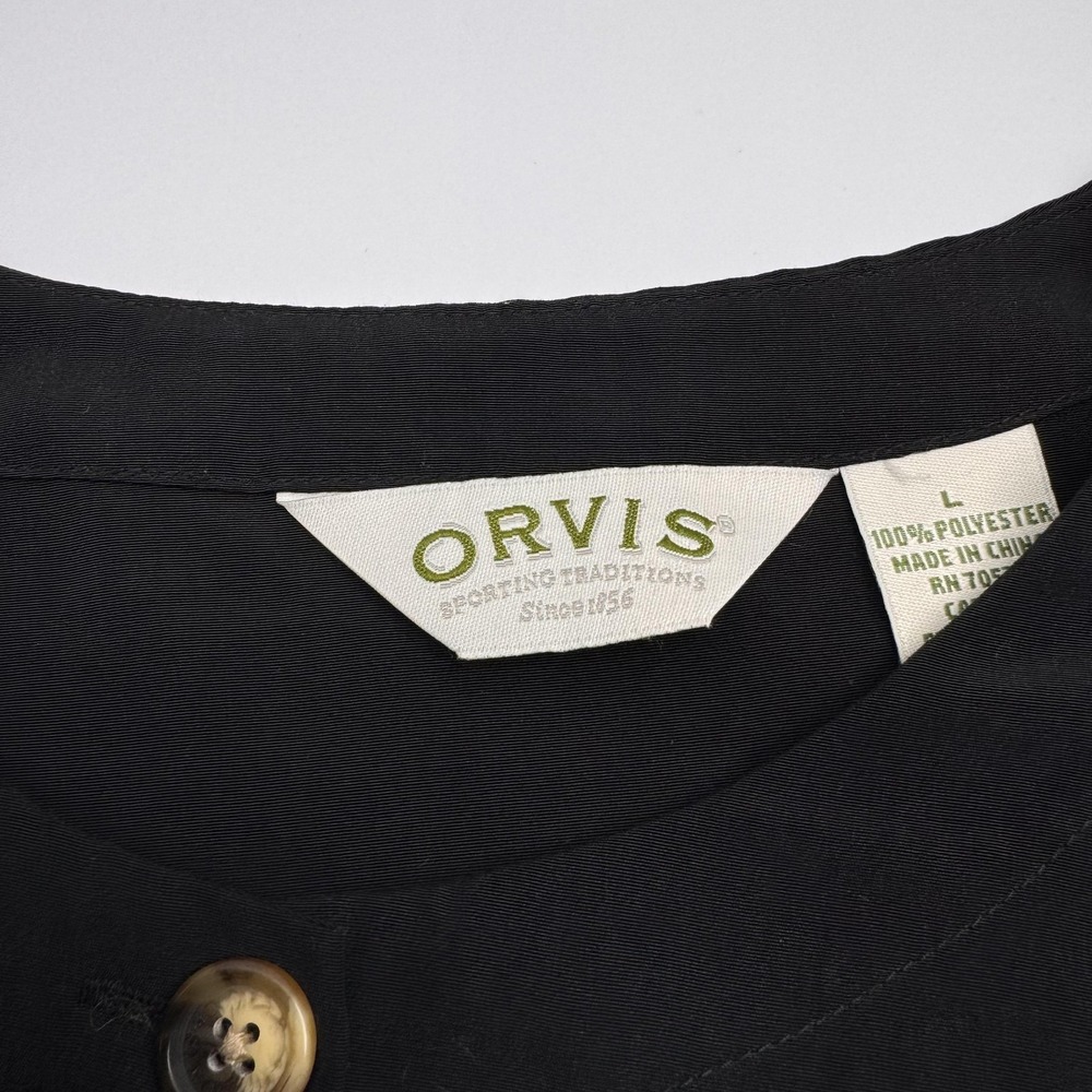 Orvis Shirt Womens Large Black Short Sleeve Button Front Band Collar Casual - Picture 4 of 9